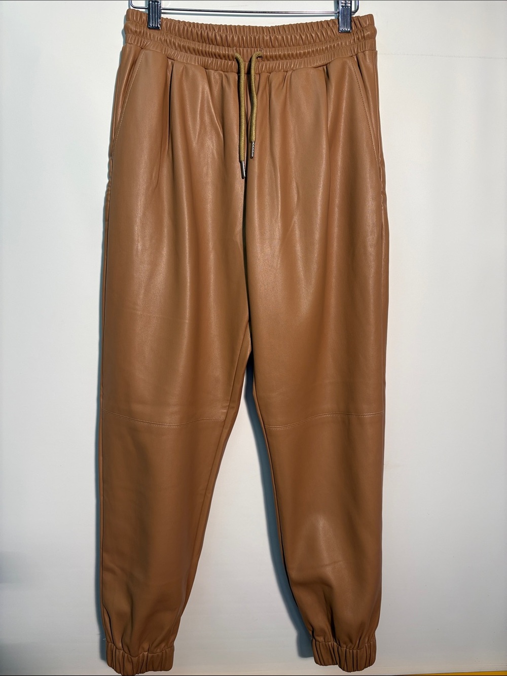 Women's Faux Leather Joggers in Light Brown